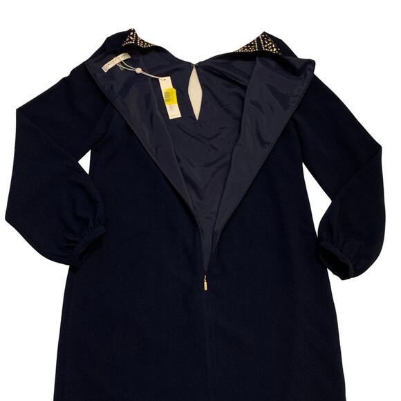 Trina Turk Shiraz Womens Shift Dress NWT Navy Blue Sz 6 Embellished Long Sleeve - Picture 12 of 16